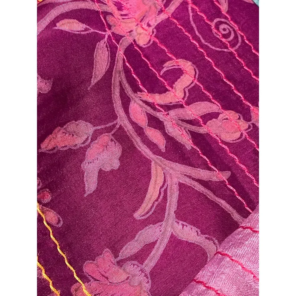 Green Sewn Patchwork Scarf Handmade from Vintage Silk Saris 70